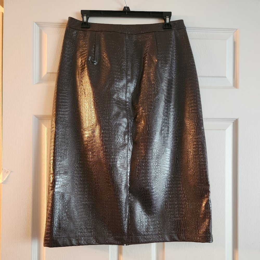 INC International Concepts Brown Croc-Embossed Pencil Skirt